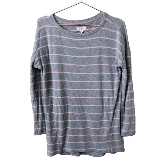 Lou & Grey gray pink stripe long sleeve tee top - Picture 1 of 5